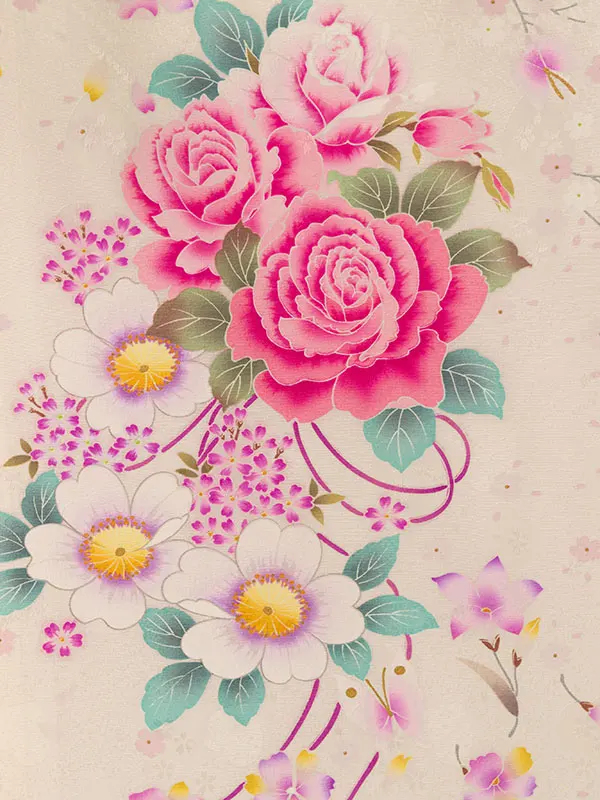 振袖袴 5S403 HDLY082 白地/薔薇ﾌﾞｰｹ |ﾓｶ99cm