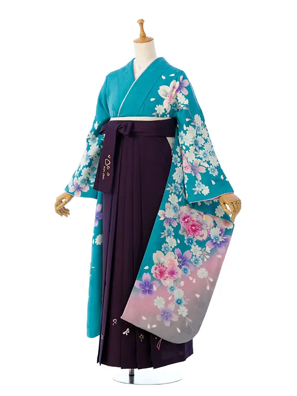 振袖袴 5S714 E-H69-260 ﾀｰｺｲｽﾞ裾ｸﾞﾚｰぼかし 桜|紫