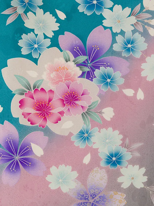 振袖袴 5S714 E-H69-260 ﾀｰｺｲｽﾞ裾ｸﾞﾚｰぼかし 桜|紫