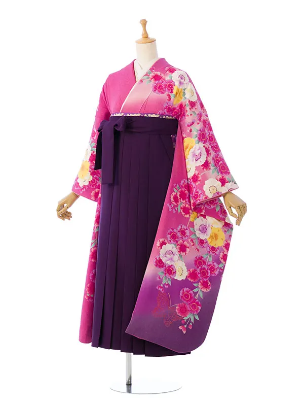 振袖袴 6S030 H150-24-7 ﾋﾟﾝｸ裾紫 桜|紫