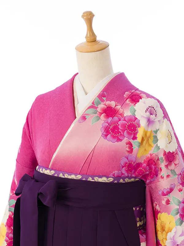 振袖袴 6S030 H150-24-7 ﾋﾟﾝｸ裾紫 桜|紫