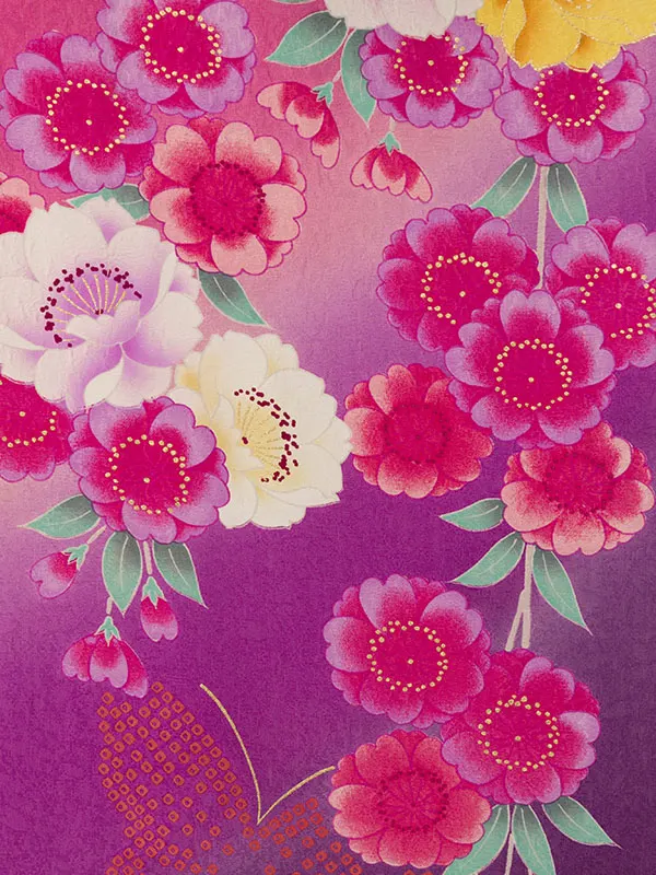 振袖袴 6S030 H150-24-7 ﾋﾟﾝｸ裾紫 桜|紫