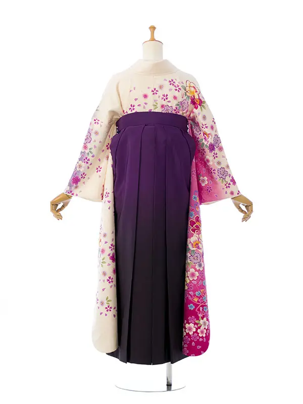 振袖袴 6S069 H056-25-12 白 ﾋﾟﾝｸ 牡丹 桜|紫ぼかし袴95