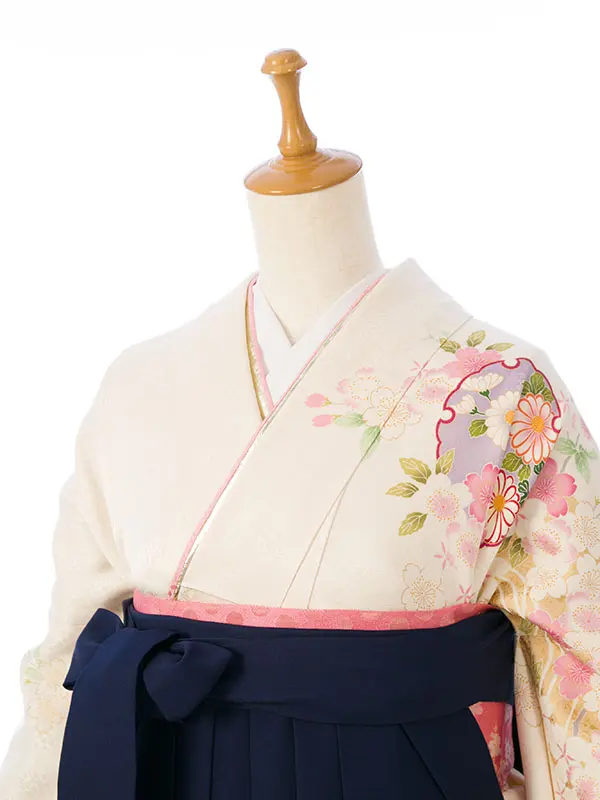 振袖袴 6S077 H033-27-1 白 花雪輪に金雲取りに桜 紺103