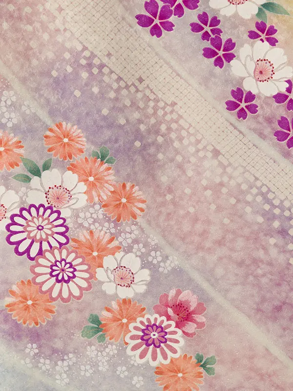 振袖袴 6S236 H115-26-7 白地 ﾗﾒ織 桜と菊|紺袴 桜99