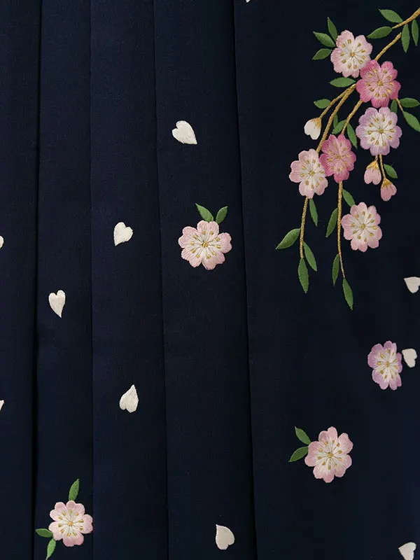 振袖袴 6S236 H115-26-7 白地 ﾗﾒ織 桜と菊|紺袴 桜99