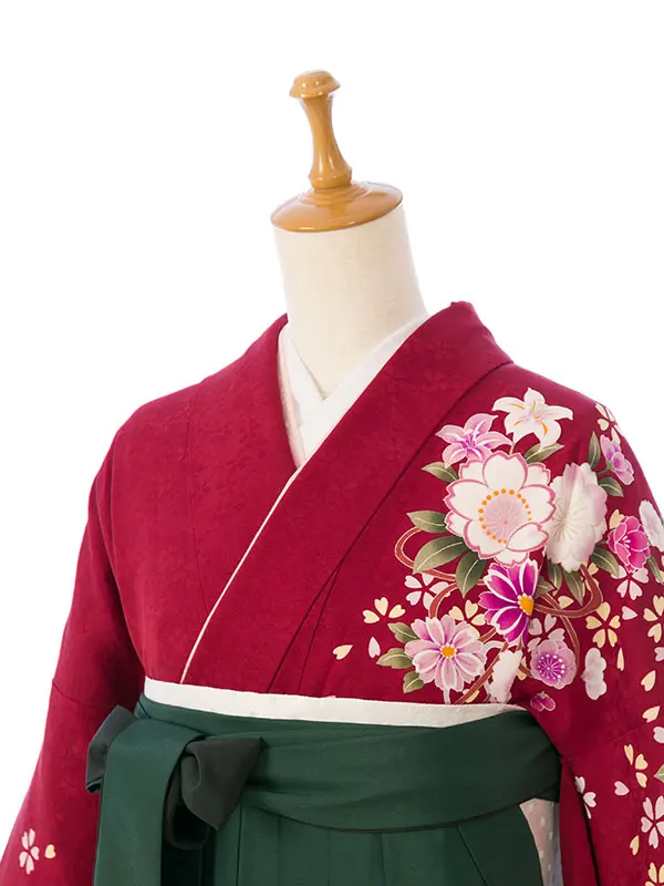 振袖袴 6S633 HDLY314 赤地 裾紫 鞠桜牡丹|ｸﾞﾘｰﾝ桜91