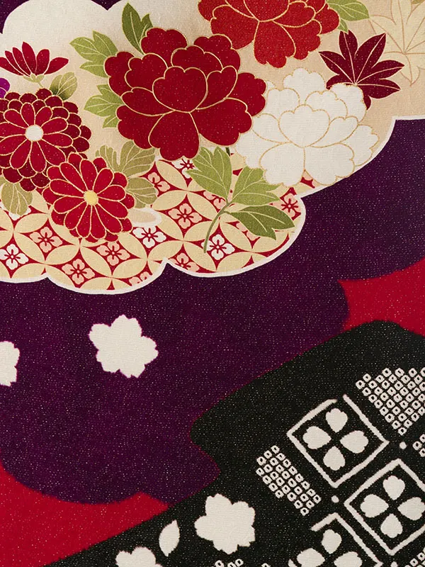振袖袴 7S104 H196-25-4 赤地ﾗﾒ 雲取に花|緑 梅刺繍 95