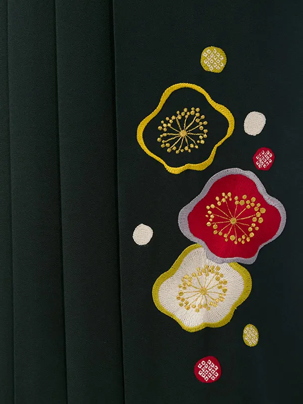 振袖袴 7S104 H196-25-4 赤地ﾗﾒ 雲取に花|緑 梅刺繍 95