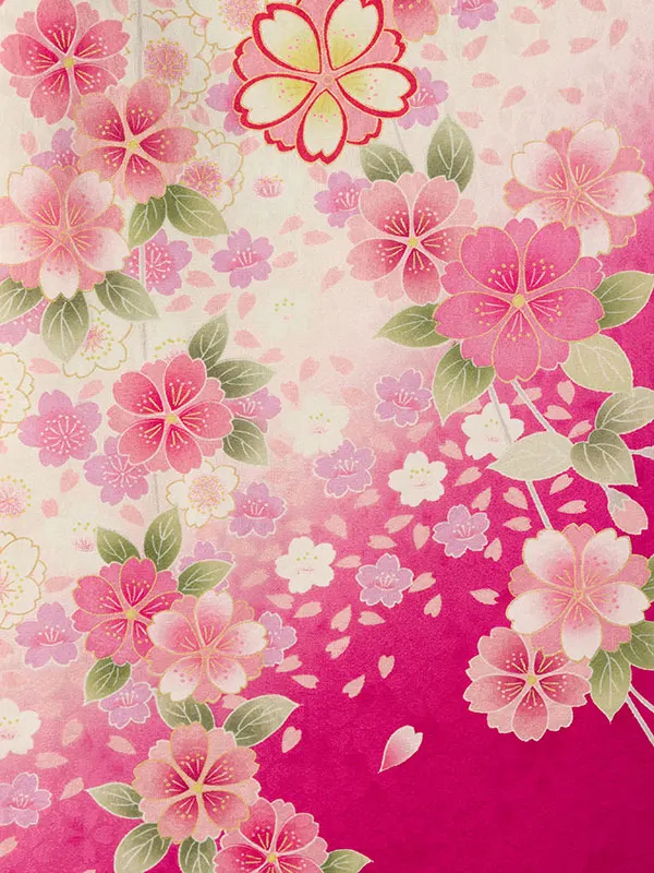 振袖袴 7S770 H194-25-6 白地 裾ﾋﾟﾝｸ 桜 菊|抹茶 椿 95