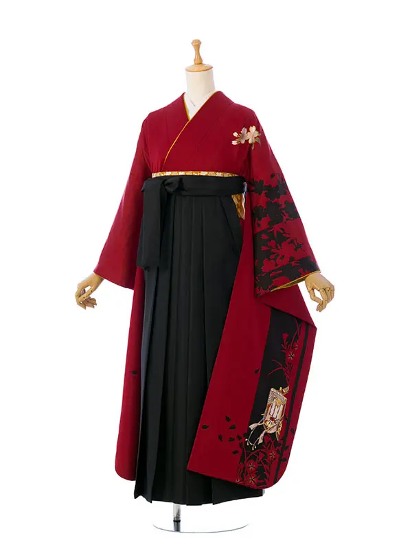 振袖袴 8S151 HDLY540 赤地 影絵 几帳|黒95cm