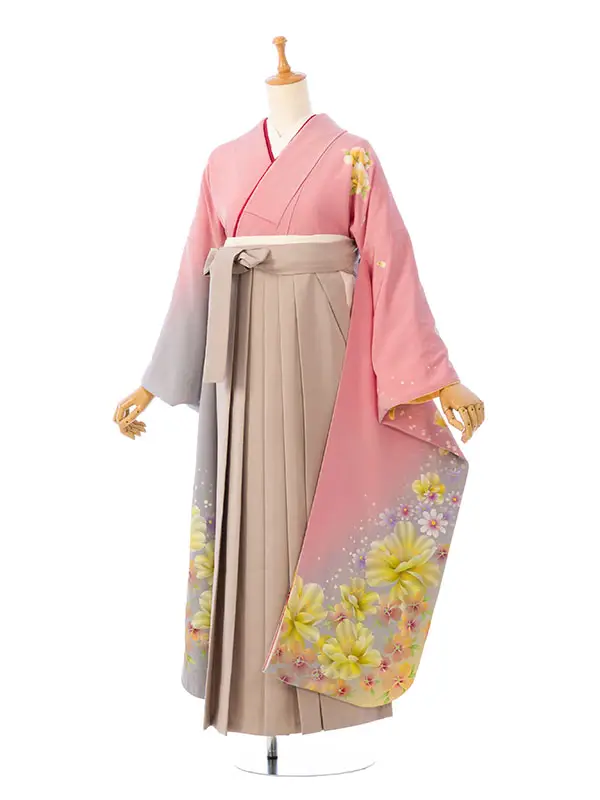 振袖袴 4S755 HDLY682 ﾋﾟﾝｸ地 裾ぼかし 洋花 |ﾓｶ95cm