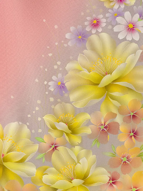 振袖袴 4S755 HDLY682 ﾋﾟﾝｸ地 裾ぼかし 洋花 |ﾓｶ95cm