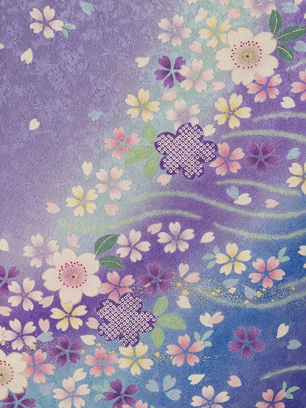 振袖袴 4S868 HDLY688 藤色地紋 波 桜|ｱｲﾎﾞﾘｰ95