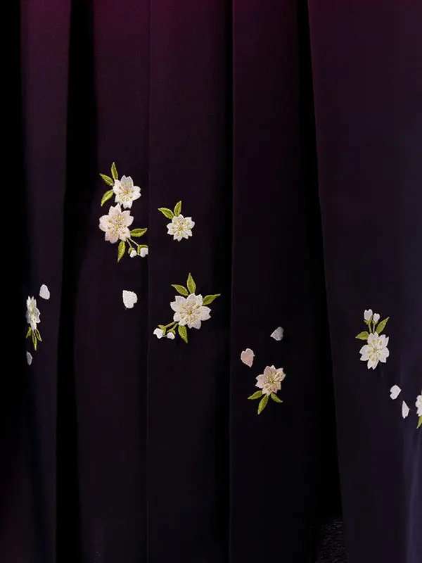 振袖袴 5S666 H012-25-12 黒地紋/桜尽くし|赤紫ぼかし 桜 95