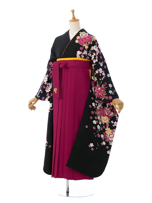 振袖袴 6S111_E-H024-240 黒地 洋花|ﾜｲﾝ 鞠と華紋刺繍 91
