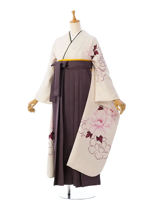 振袖袴 6S210 HDLY749 白地ﾗﾒ 紫ぼかし 牡丹|ﾁｬｺｰﾙｸﾞﾚｰ