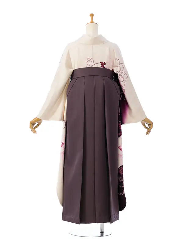 振袖袴 6S210 HDLY749 白地ﾗﾒ 紫ぼかし 牡丹|ﾁｬｺｰﾙｸﾞﾚｰ