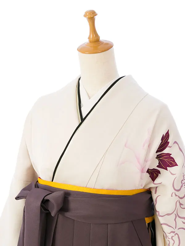 振袖袴 6S210 HDLY749 白地ﾗﾒ 紫ぼかし 牡丹|ﾁｬｺｰﾙｸﾞﾚｰ