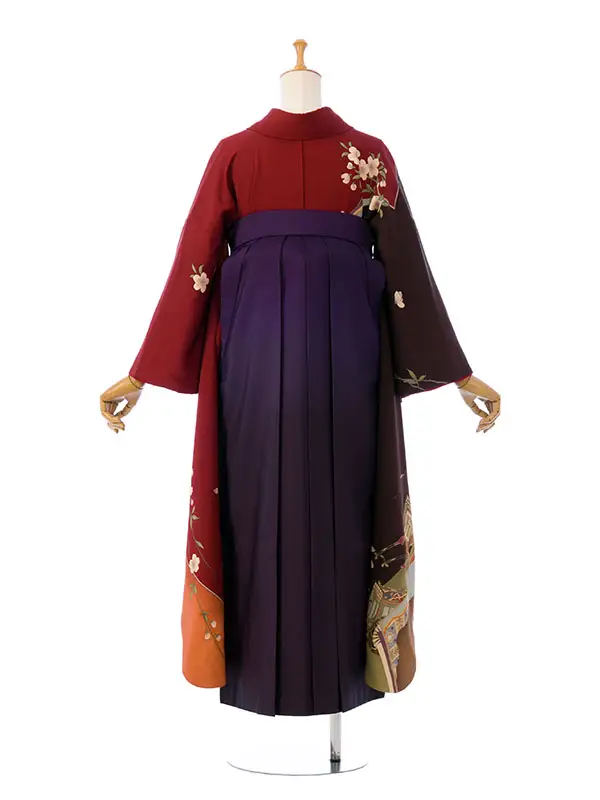 振袖袴 4S416 H006-25-4 こげ茶/赤茶染め分け|紫ぼかし袴95
