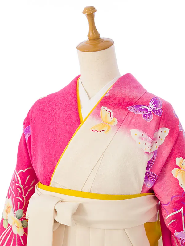 振袖袴 7S250 H157-26-7 ﾋﾟﾝｸ×白ﾗﾒ織 薔薇|ｸﾘｰﾑ99