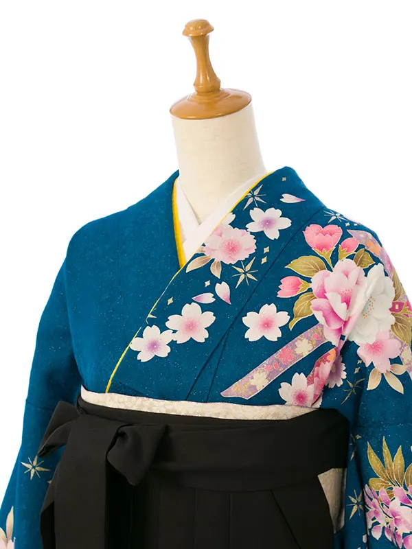 振袖袴 6S398 HDLY826  ｸﾞﾘｰﾝﾗﾒ織ぼかし 四季花|黒95