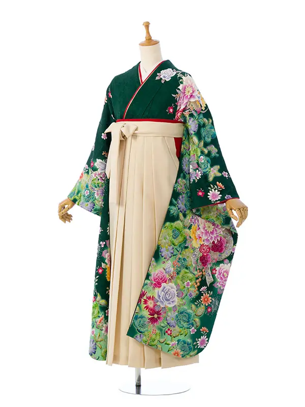 振袖袴 7S217 HDLY832 緑地 牡丹 薔薇 ﾌﾞｰｹ|ｱｲﾎﾞﾘｰ99