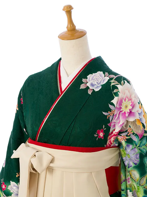 振袖袴 7S217 HDLY832 緑地 牡丹 薔薇 ﾌﾞｰｹ|ｱｲﾎﾞﾘｰ99
