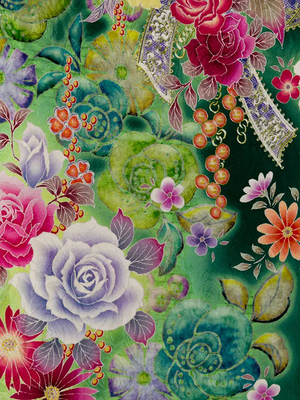 振袖袴 7S217 HDLY832 緑地 牡丹 薔薇 ﾌﾞｰｹ|ｱｲﾎﾞﾘｰ99