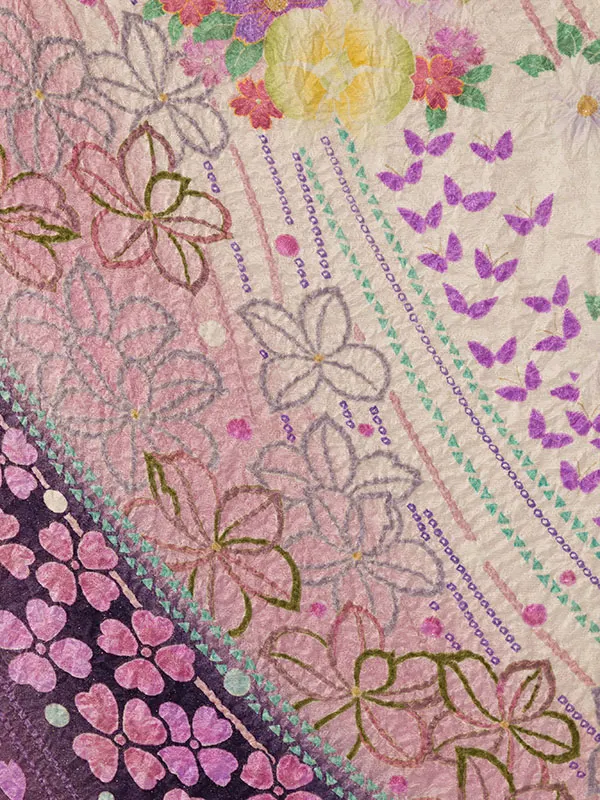 振袖袴 5S610 H115-25-1 白地 絞りの波|紺 桜刺繍 95