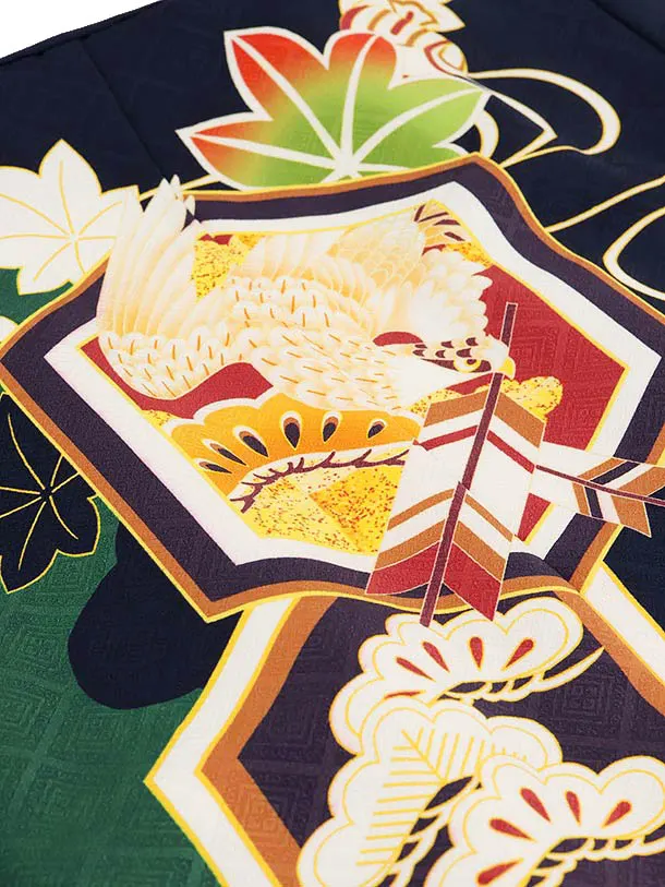 RENCA(5歳男袴)かんたん七五三5003 緑/亀甲紋に鷹xこげ茶袴