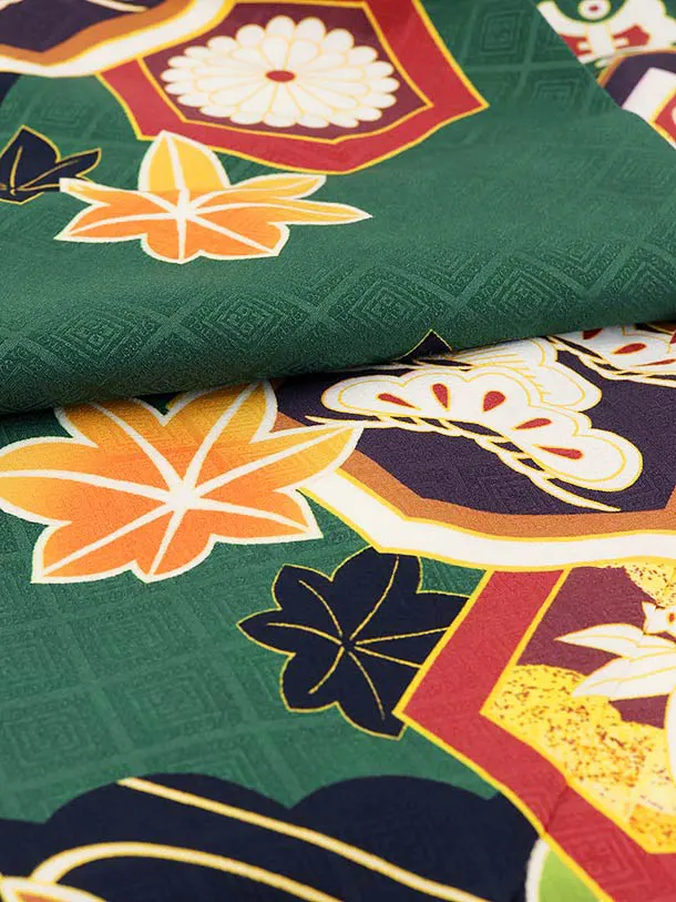 RENCA(5歳男袴)かんたん七五三5003 緑/亀甲紋に鷹xこげ茶袴