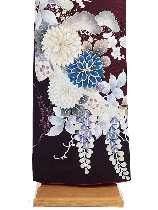 振袖 銀彩友禅 エンジ 0630