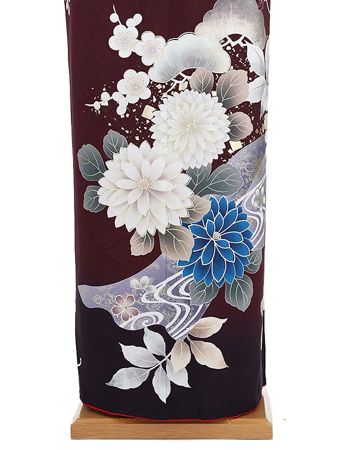 振袖 銀彩友禅 エンジ 0630