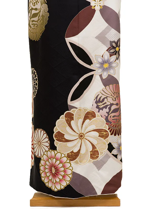 振袖 黒×白 百合 0632