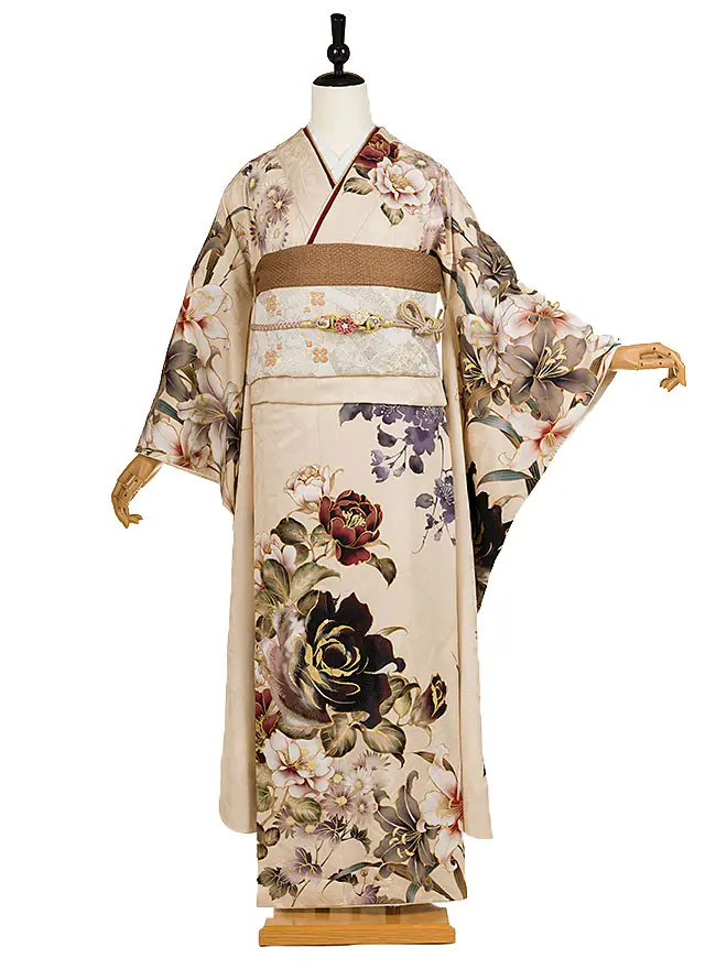 振袖 ベージュ 洋柄 0633