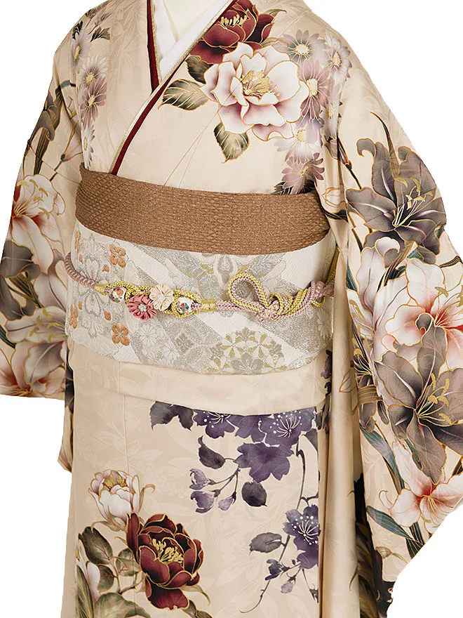 振袖 ベージュ 洋柄 0633