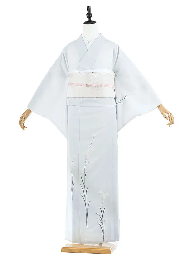 絽 訪問着 青グレー 撫子 5142