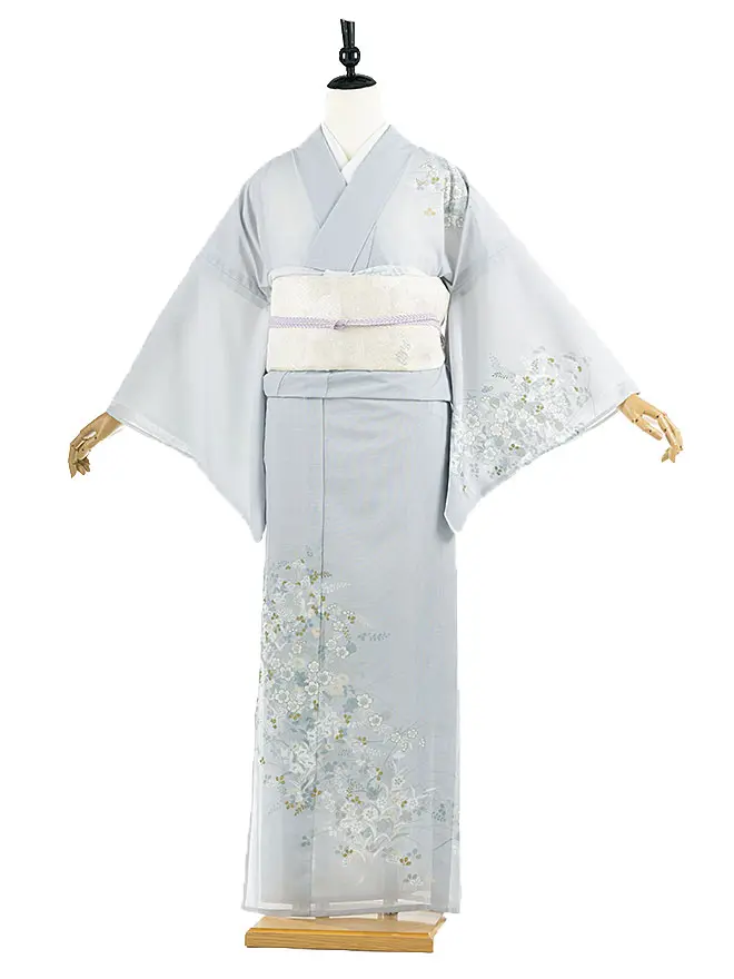 絽 訪問着 グレー 秋草菊 kt5146