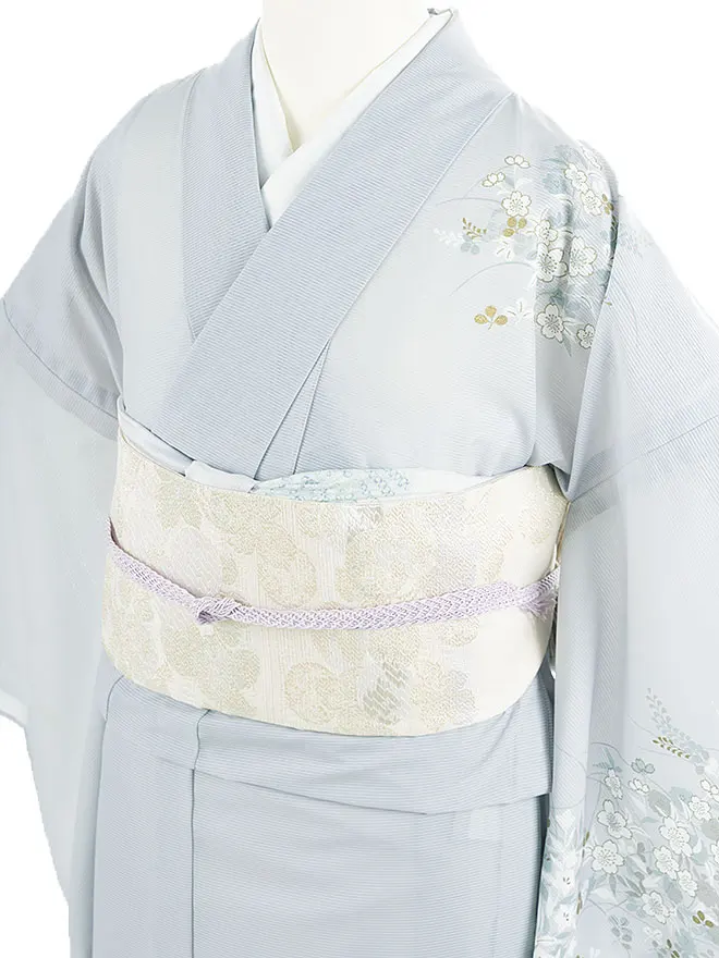 絽 訪問着 グレー 秋草菊 kt5146