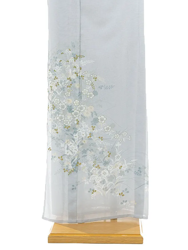 絽 訪問着 グレー 秋草菊 kt5146