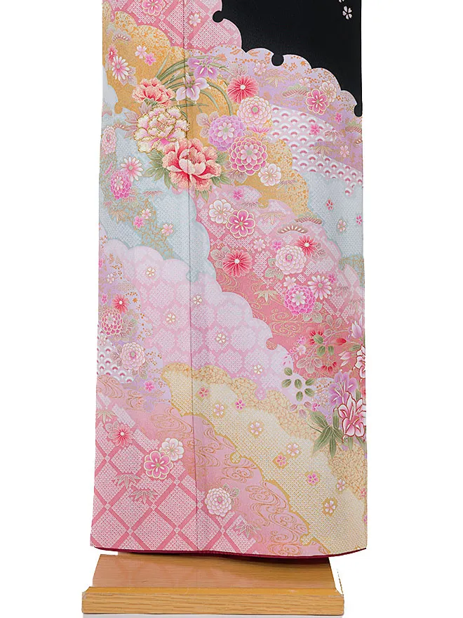 訪問着 黒四季の花6100