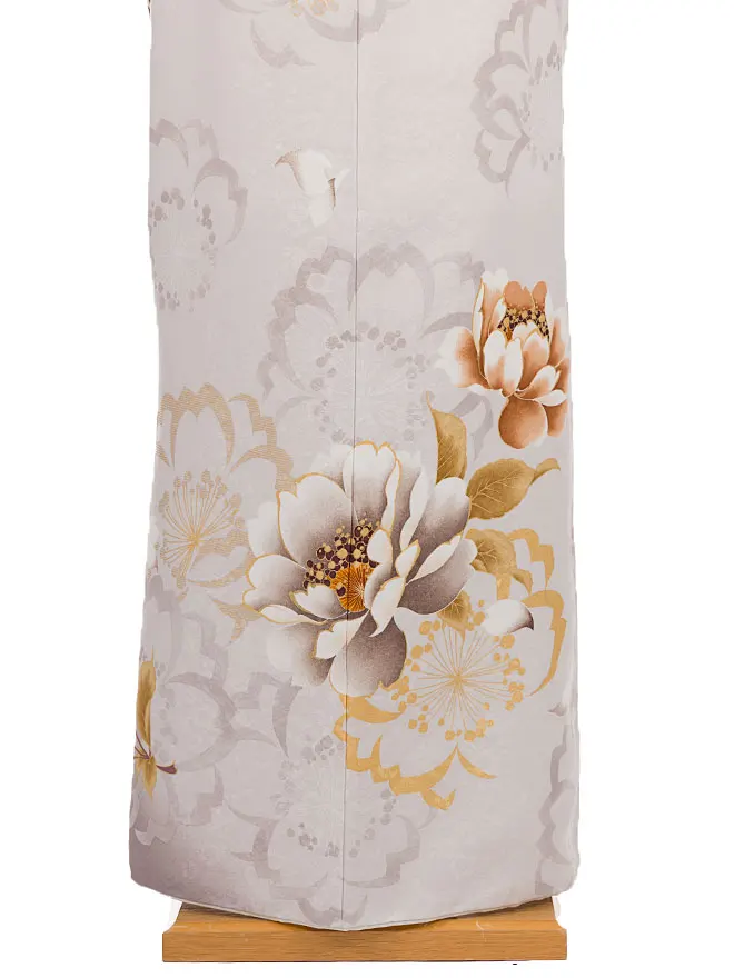 訪問着 くすみグレー 牡丹に鶴 6438