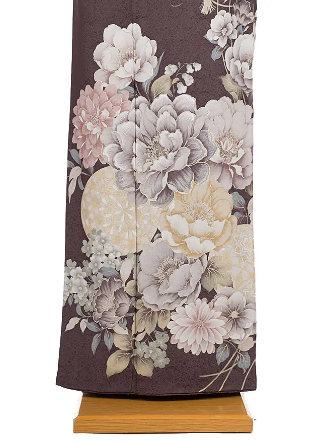訪問着 くすみｶﾗｰ 牡丹 ﾁｬｺｰﾙｸﾞﾚｰ 6448