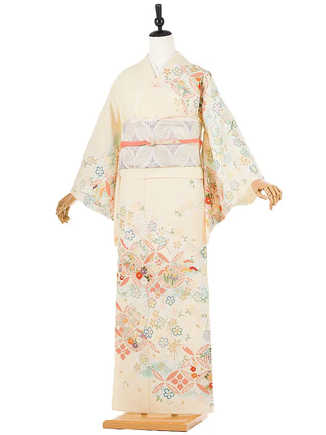 訪問着 japanstyle 黄 七宝×桜 6450