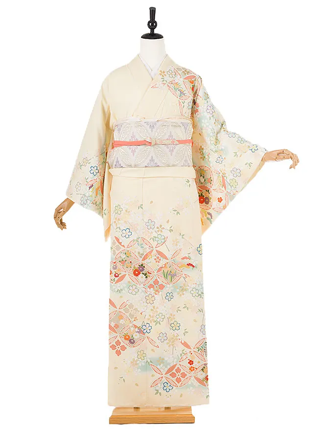 訪問着 japanstyle 黄 七宝×桜 6450