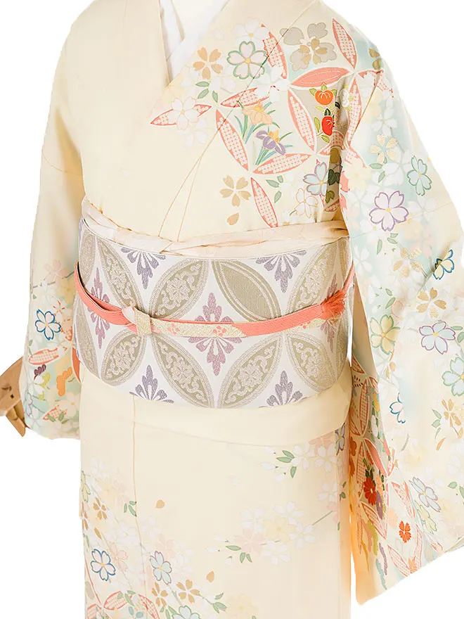 訪問着 japanstyle 黄 七宝×桜 6450