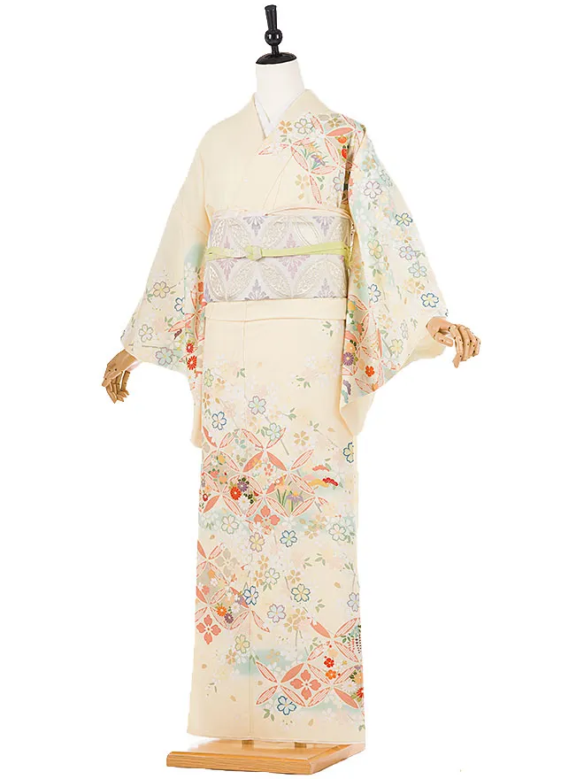 訪問着 japanstyle 黄 七宝×桜 6451