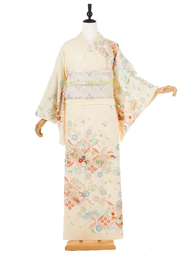 訪問着 japanstyle 黄 七宝×桜 6451