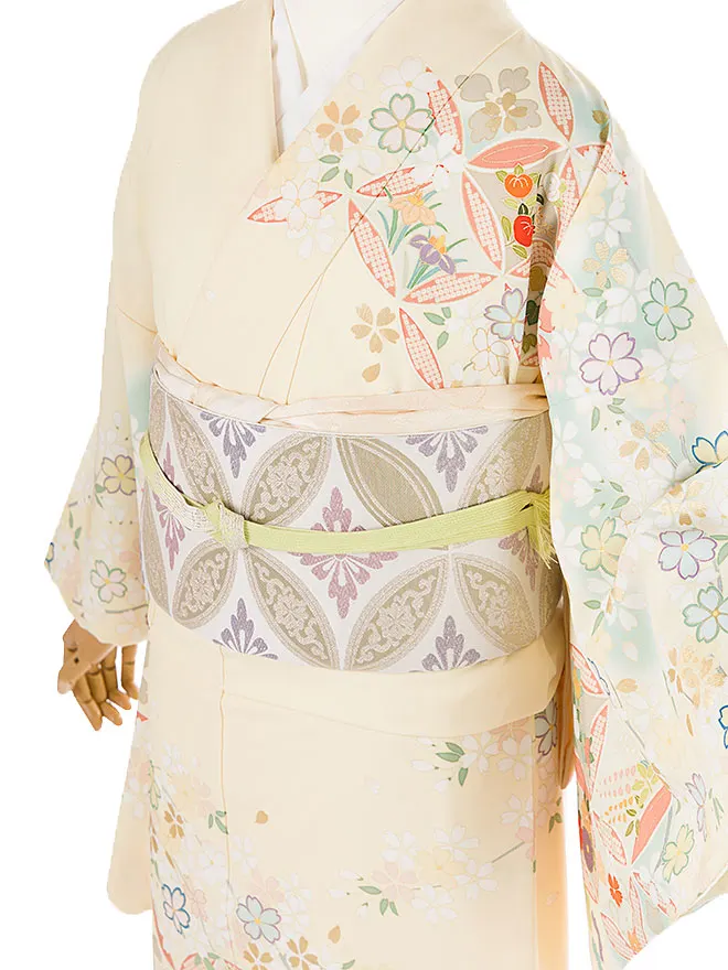 訪問着 japanstyle 黄 七宝×桜 6451